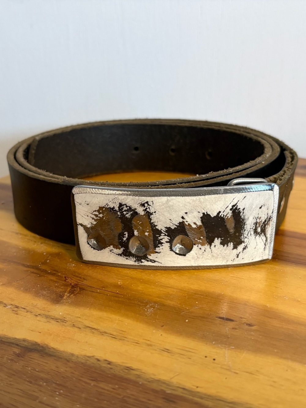 RARE Foster Weld Men’s Belt Size 34 Buckle with Accents Handmade Indie Artisan